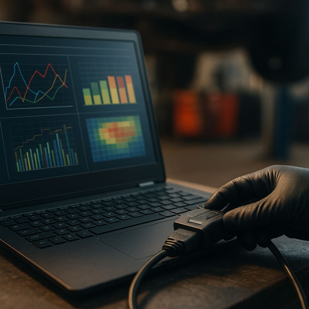Diagnoselaptop für ECU Tuning am Fahrzeug